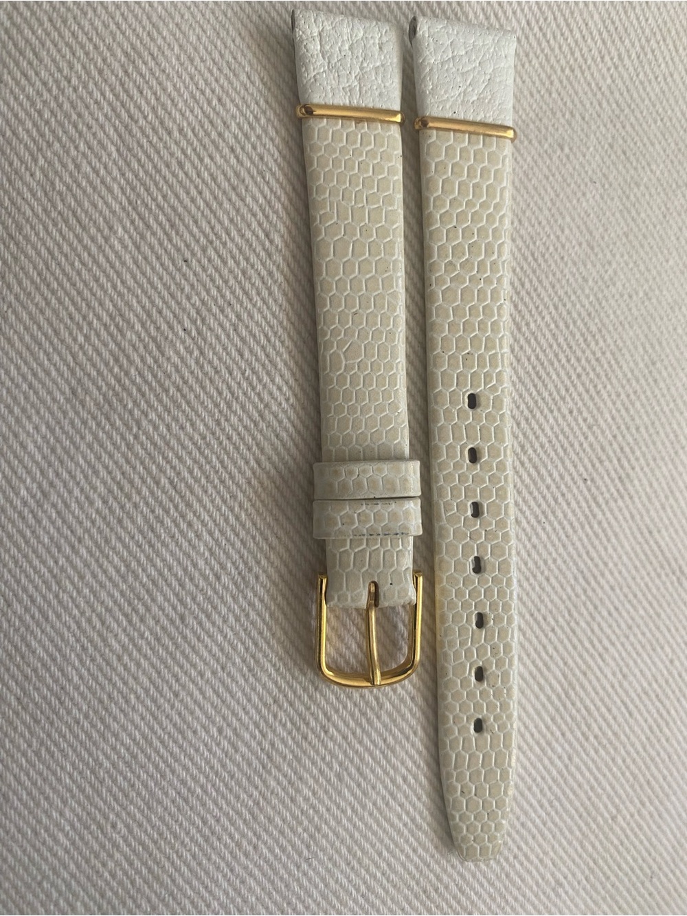 White Textured Leather Watch Strap with Gold Hardware 13mm